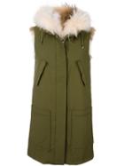 Army Yves Salomon Sleeveless Parka, Women's, Size: 36, Green, Polyester/racoon Fur