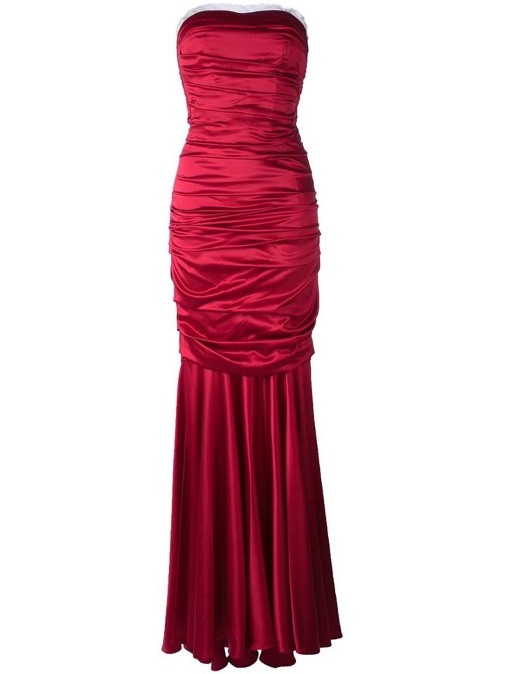 Dolce & Gabbana Long Satin Dress, Women's, Size: 42, Red, Silk/spandex/elastane/spandex/elastane
