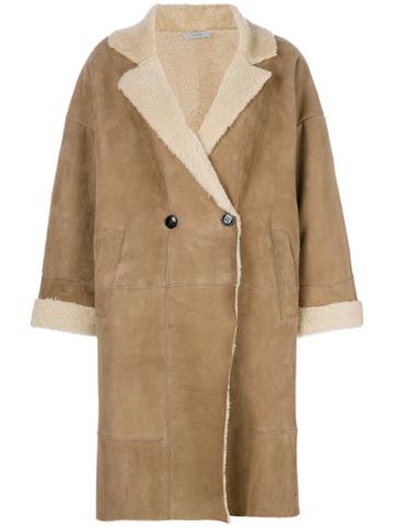 Dusan Double Breasted Shearling Coat - Brown