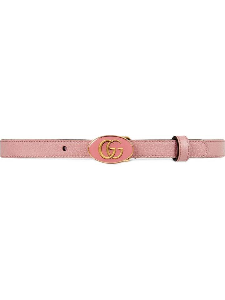 Gucci Leather Belt With Oval Enameled Buckle - Pink