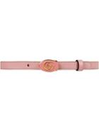Gucci Leather Belt With Oval Enameled Buckle - Pink