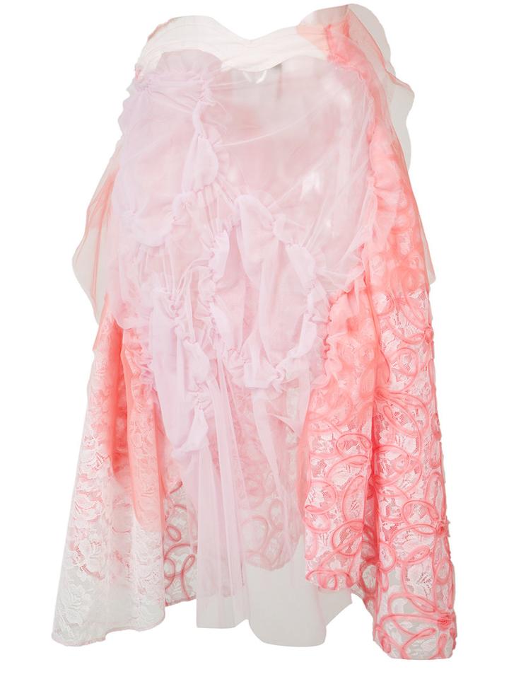 Comme Des Garçons Tricot Gathered Lace Skirt, Women's, Red, Nylon/polyester