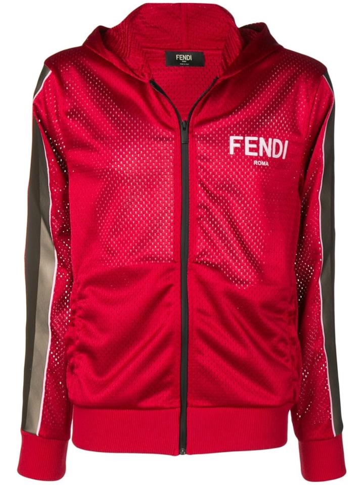 Fendi Mesh Logo Print Jacket - Red