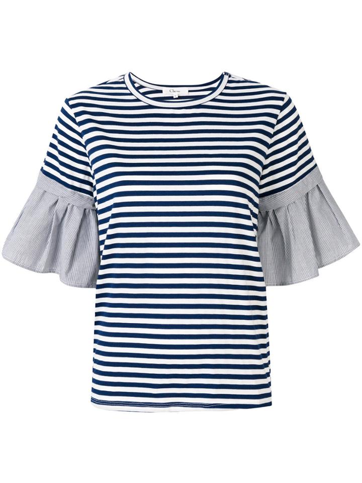 Clu Striped Contrast Sleeve Blouse - Blue