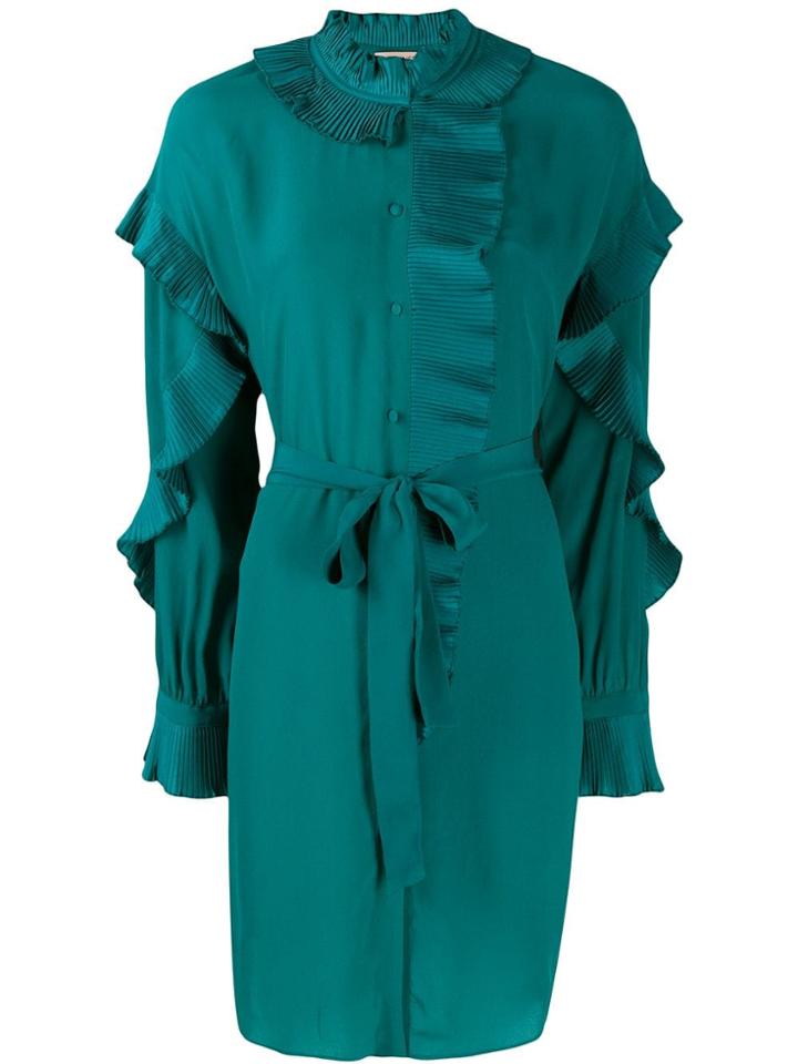 Twin-set Pleated Ruffles Shirt Dress - Green