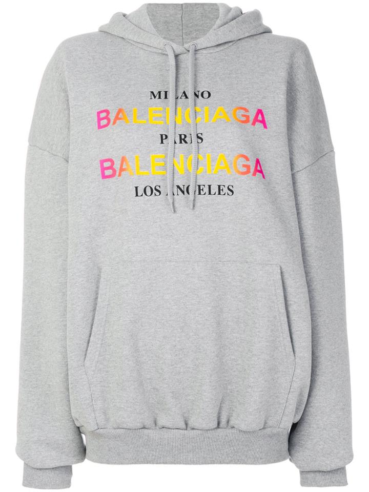 Balenciaga Hoodie With Multicoloured Logo - Grey