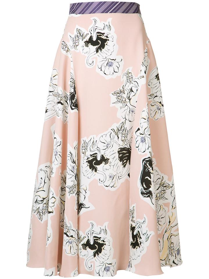 Roksanda - Floral Pleated Skirt - Women - Silk - 10, Pink/purple, Silk