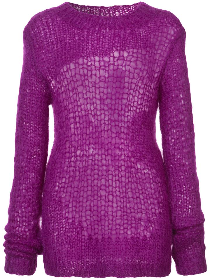Helmut Lang Distressed Knit Sweater - Pink & Purple