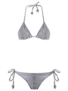 Amir Slama Striped Triangle Bikini Set, Women's, Size: G, White, Elastodiene