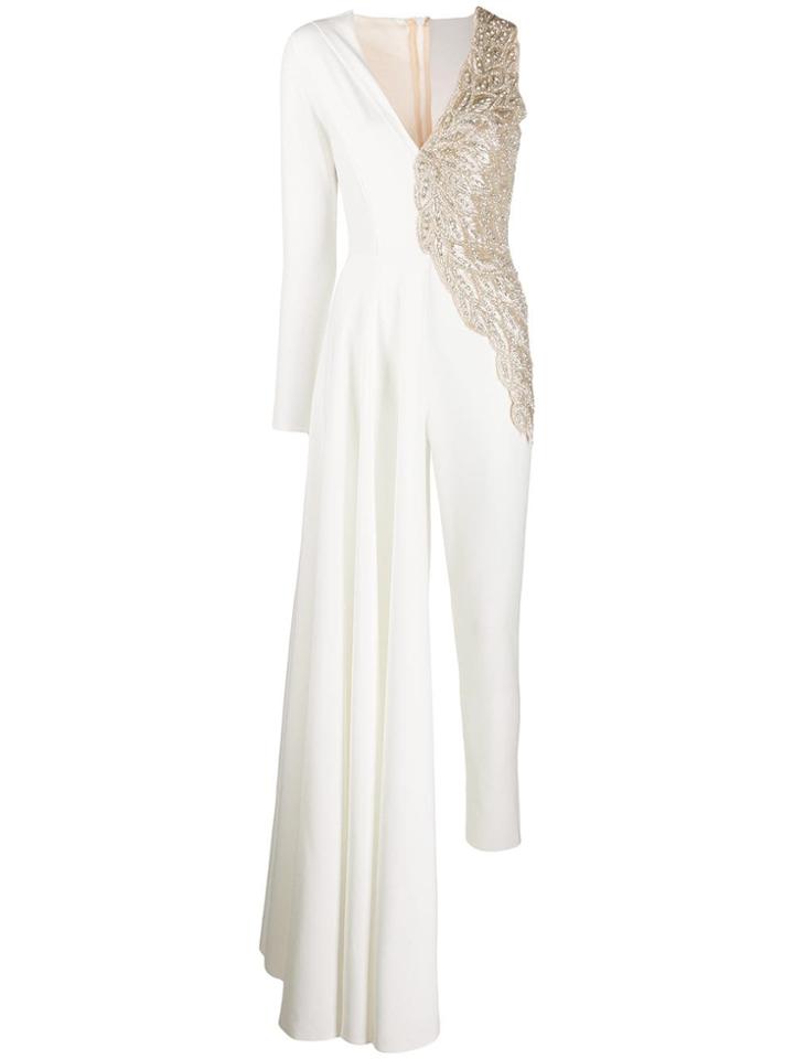 Loulou Asymmetric Beaded Jumpsuit - White