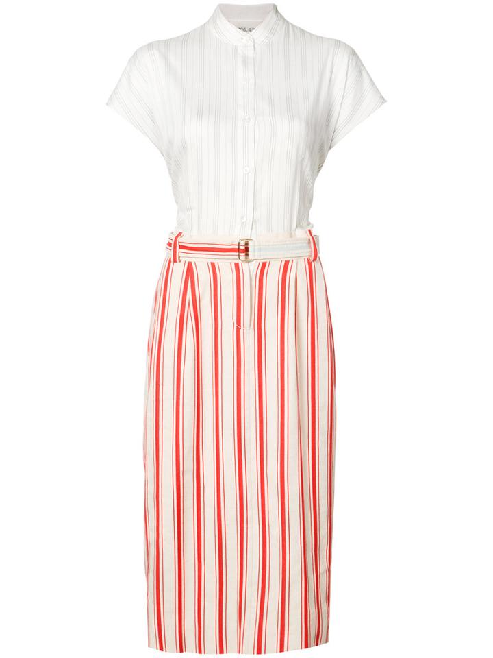 Michel Klein - Belted Stripe Midi Skirt - Women - Cotton - 36, White, Cotton