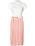 Michel Klein - Belted Stripe Midi Skirt - Women - Cotton - 36, White, Cotton