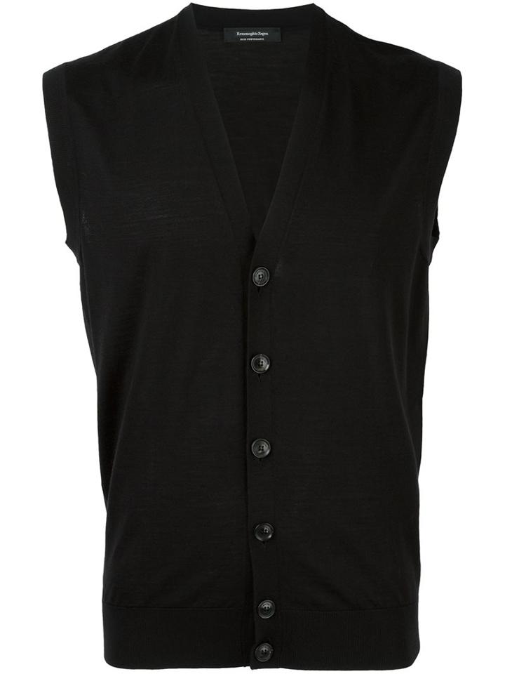Ermenegildo Zegna Sleeveless Cardigan, Men's, Size: 50, Black, Wool