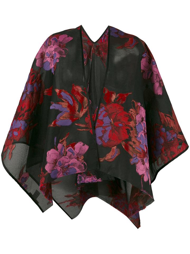 Ermanno Gallamini - Floral Oversized Coat - Women - Silk/polyamide/polyester - One Size, Black, Silk/polyamide/polyester