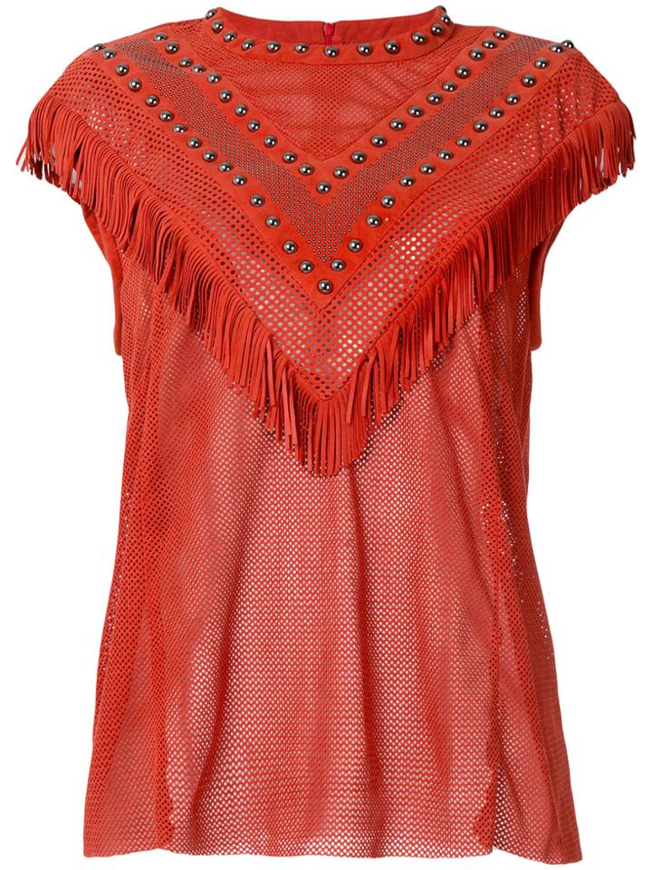 Drome Fringed Perforated T-shirt - Red
