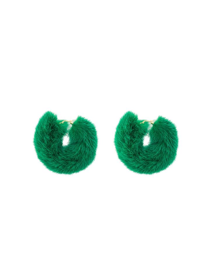 Wild And Woolly Rendezvous Fur Hoop Earrings - Green