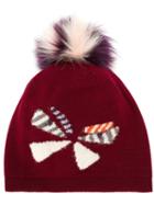 Fendi - Butterfly Pom Pom Beanie - Women - Fox Fur/virgin Wool - One Size, Pink/purple, Fox Fur/virgin Wool