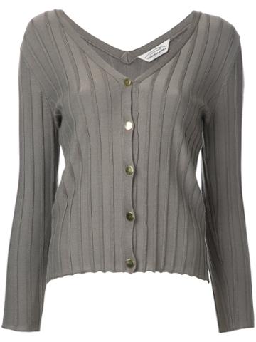 Torrazzo Donna - Ribbed V-neck Cardigan - Women - Rayon - One Size, Brown, Rayon