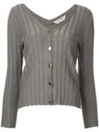 Torrazzo Donna - Ribbed V-neck Cardigan - Women - Rayon - One Size, Brown, Rayon