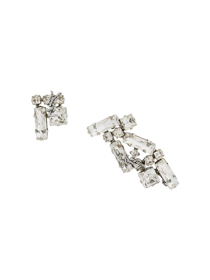 Saint Laurent Crystal Logo Earrings - Metallic