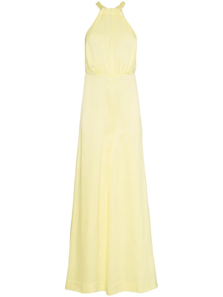 Rotate Wide Leg Halterneck Satin Jumpsuit - Yellow