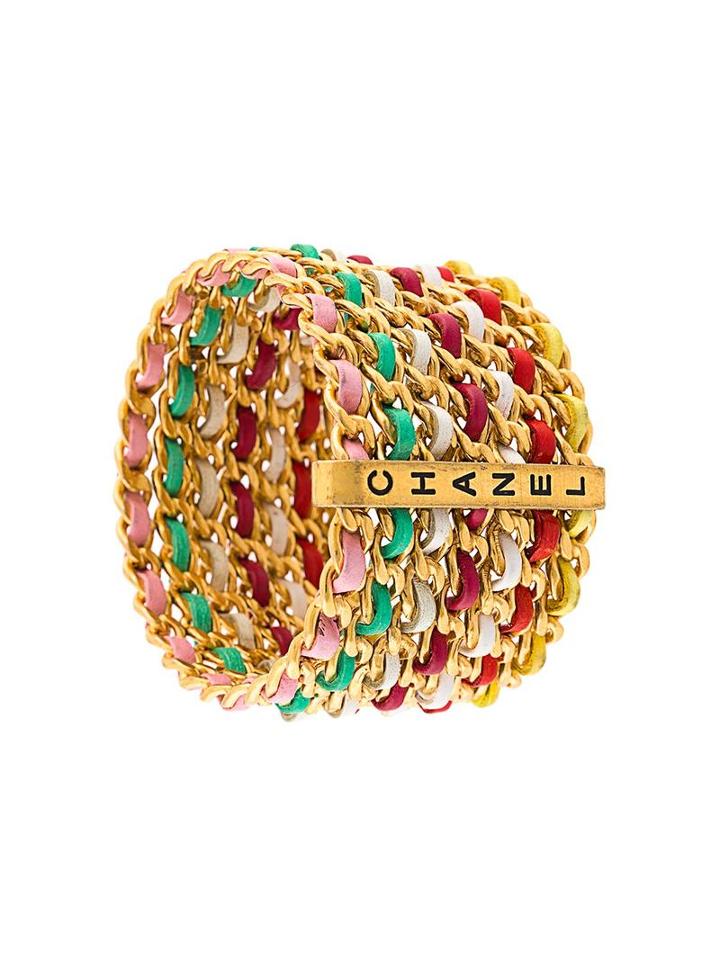 Chanel Vintage Multicolour Leather Chain Bangle, Women's