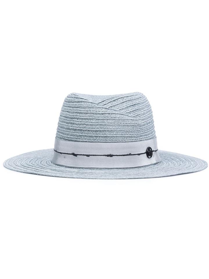 Maison Michel Fedora Hat, Women's, Size: Medium, Blue, Straw