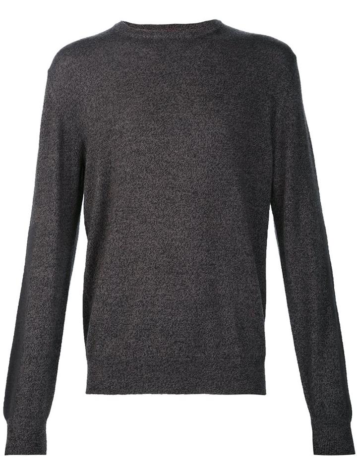 Isaia Melange Crew Neck Jumper, Men's, Size: Medium, Grey, Wool
