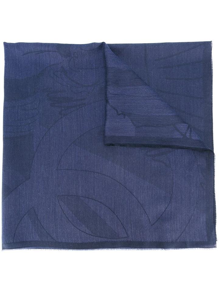 Chanel Vintage Long Printed Scarf, Women's, Blue