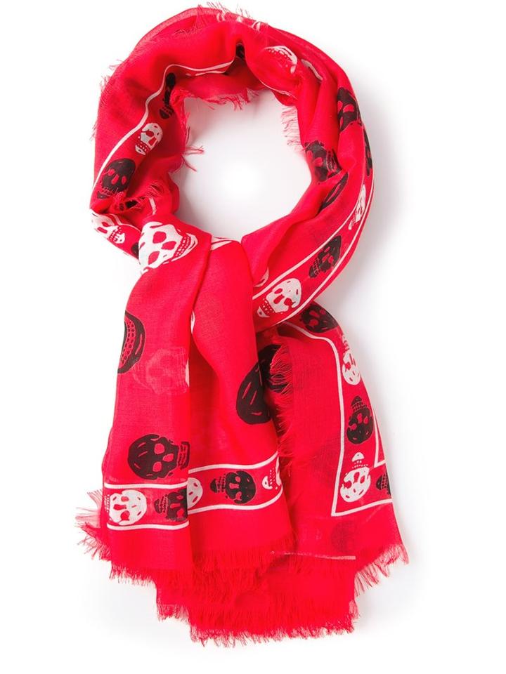 Alexander Mcqueen Skull Print Scarf, Women's, Red, Silk/modal