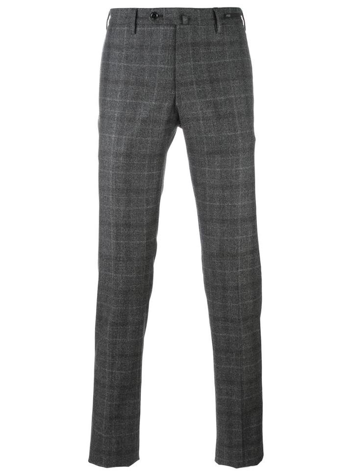 Pt01 Prince Of Wales Check Trousers, Men's, Size: 50, Grey, Virgin Wool