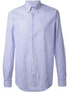 Etro Striped Button Down Shirt, Men's, Size: 44, Blue, Linen/flax/cotton