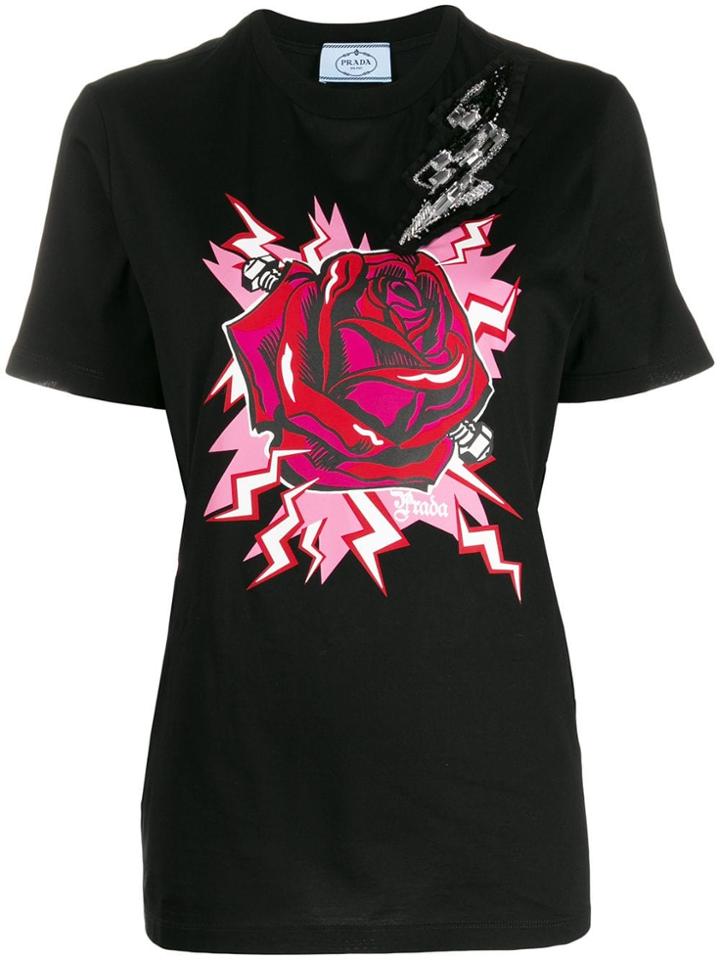 Prada Graphic Rose T-shirt - Black