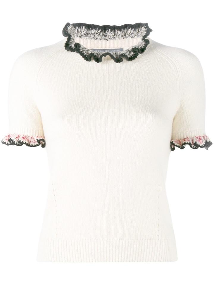 Alexander Mcqueen Cashmere Knitted Ruffle Top - White