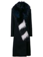 Off-white Fur Collar Long Coat - Black