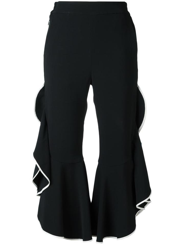 Jonathan Simkhai Ruffled Cropped Trousers, Women's, Size: 4, Black, Acetate/viscose/spandex/elastane