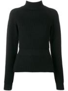Fay High Neck Ribbed Knit Sweater - Black