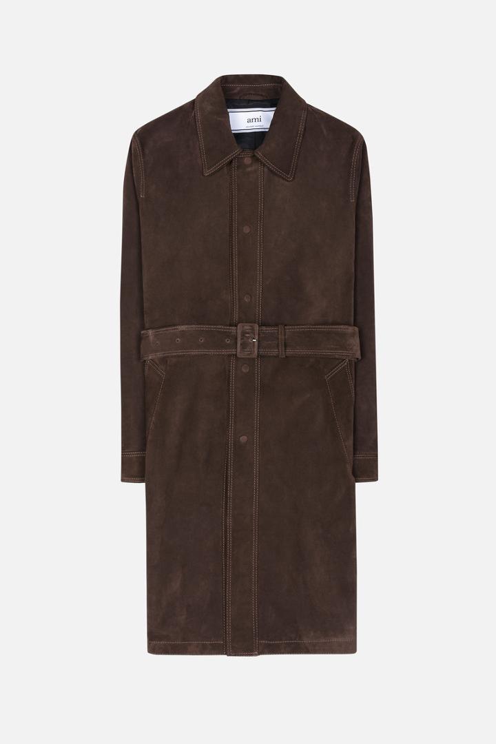 Ami Alexandre Mattiussi Suede Trench Coat, Men's, Size: Medium, Brown, Acetate/suede
