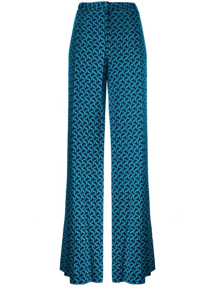 Diane Von Furstenberg Stylised Print Trousers, Women's, Size: 4, Blue, Silk