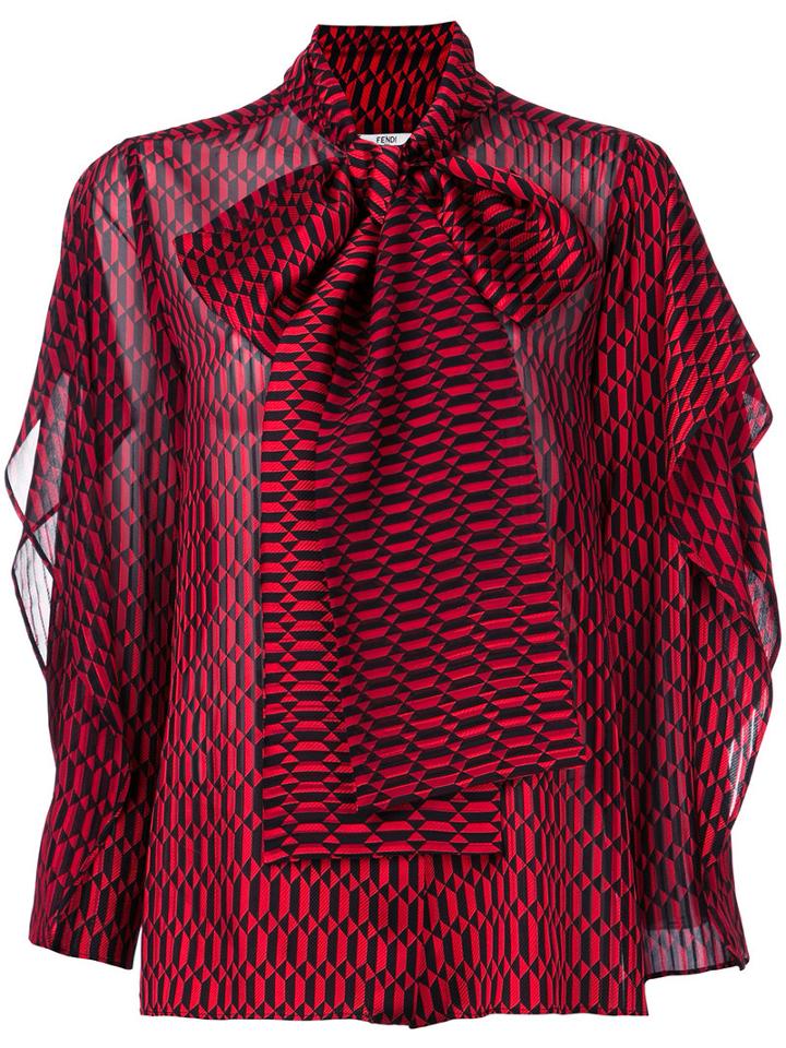Fendi - Patterned Pussybow Blouse - Women - Silk/viscose - 40, Red, Silk/viscose