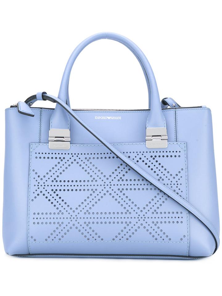 Emporio Armani - Laser-cut Tote - Women - Cotton/calf Leather - One Size, Women's, Blue, Cotton/calf Leather
