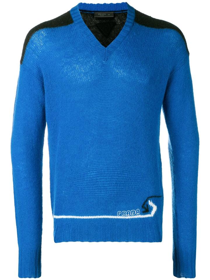 Prada Panelled V-neck Sweater - Blue