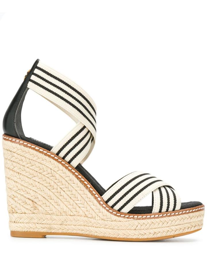 Tory Burch Striped Wedged Sandals - Neutrals