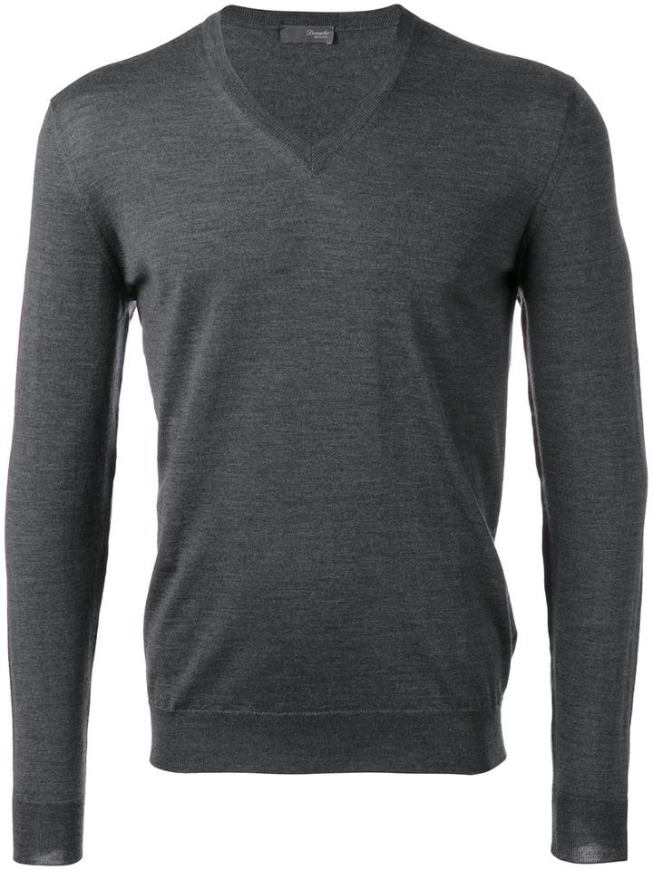 Drumohr V-neck Jumper, Men's, Size: 54, Grey, Merino