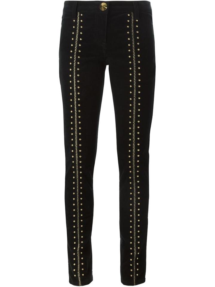 Roberto Cavalli Studded Corduroy Skinny Trousers, Women's, Size: 42, Black, Cotton/spandex/elastane