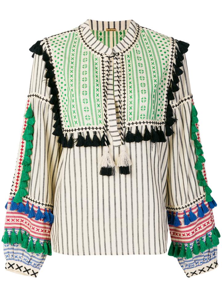 Dodo Bar Or Tribal Tassel Fringe Blouse - Multicolour