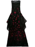 Talbot Runhof Poppy Embroidered Tulle Dress - Black