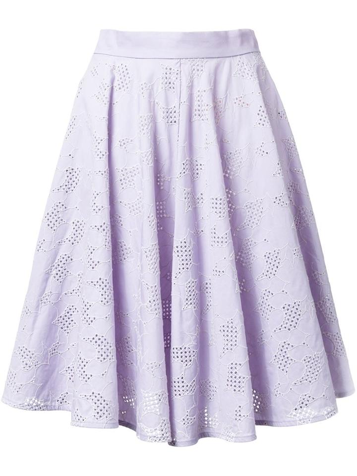 Mikio Sakabe Floral Embroidered Pleated Skirt, Women's, Size: Medium, Pink/purple, Cotton