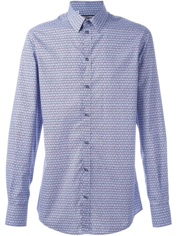 Dolce & Gabbana Printed Shirt, Men's, Size: 41, Blue, Cotton