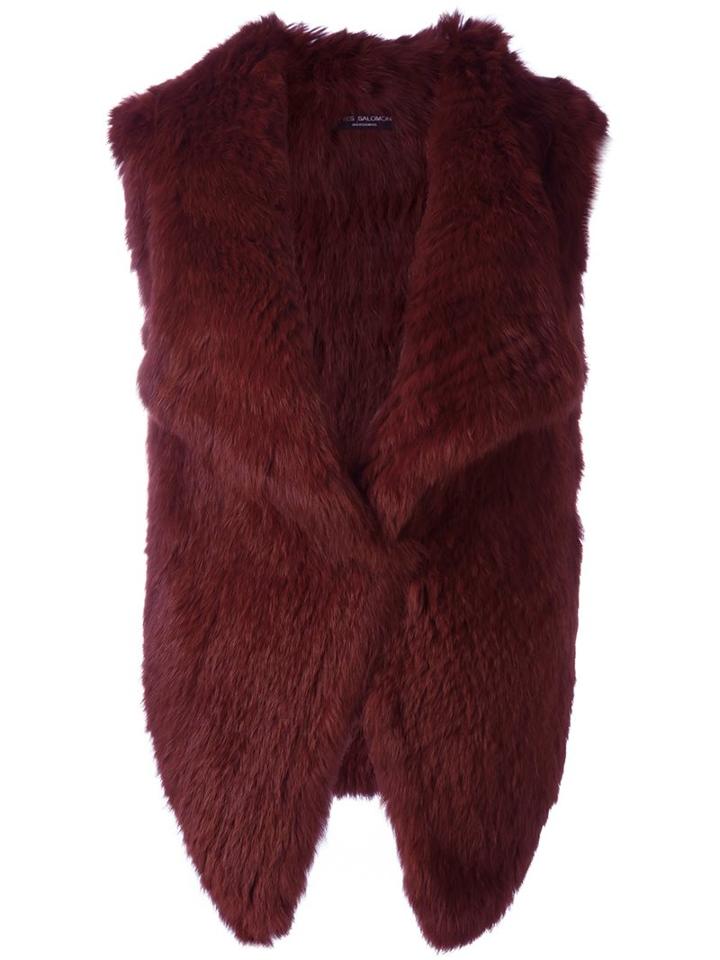 Yves Salomon Sleeveless Open-front Fur Jacket, Women's, Size: 38, Red, Rabbit Fur